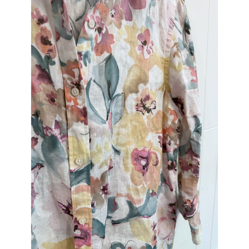 Lauren Ralph Lauren Floral Linen Button Down Shirt Medium 3/4 Sleeve Designer - Picture 4 of 5